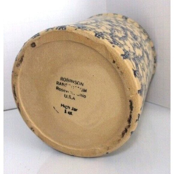 Vtg Robinson Ransbottom Blue Spongeware Crock 1 Qt Container Roseville OH USA - Picture 3 of 5